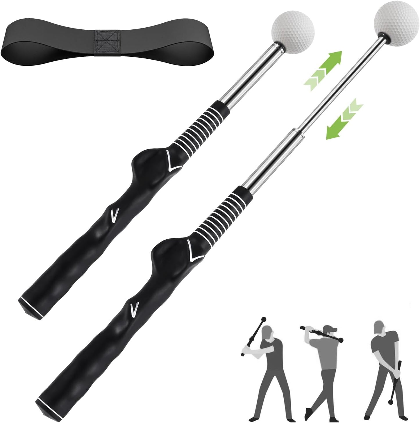 Golf Swing Trainer, Retractable Golf Grip Traine and Left-Handed Golf Swing Training Aid for Chipping Hitting, Ideal Golf Training Aid with Arm Band for Men and Women