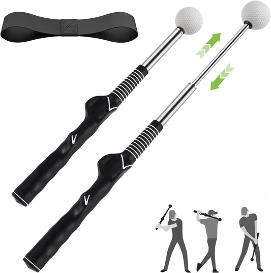 Golf Swing Trainer, Retractable Golf Grip Traine and Left-Handed Golf Swing Training Aid for Chipping Hitting, Ideal Golf Training Aid with Arm Band for Men and Women