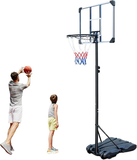 LSKSSNG Portable Adjustable Basketball Hoop System 5.4-7ft with 32Inch Shatterproof Backboard & Wheels, Suitable for Youth & Adults, Indoor/Outdoor