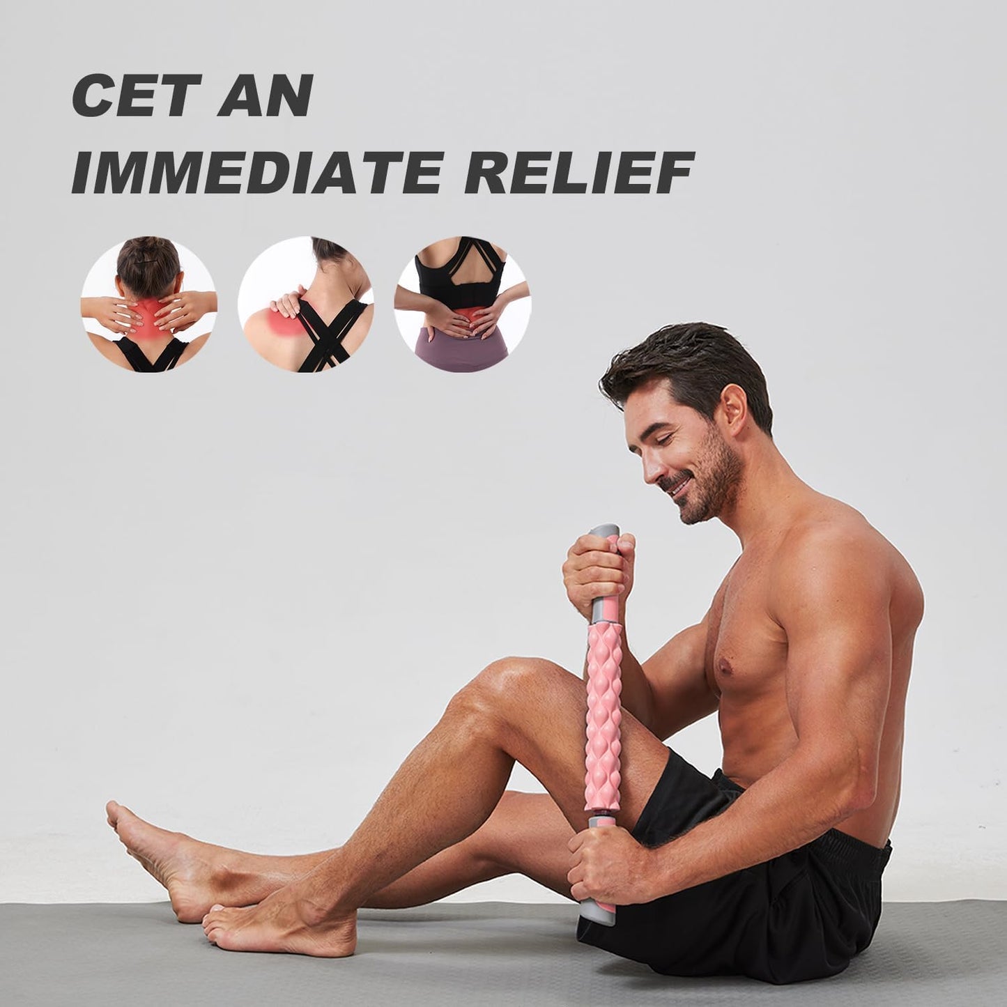 Muscle Roller, Soft Pink, EVA Material, Massage Roller Stick for Athletes and Office Workers, Relieves Muscle Tension and Pain-Body-Building apparatu