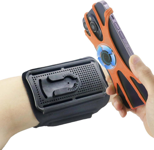 Wristband Phone Holder for Running, 360°Rotation & Detachable Sports Armband with Key Holder for iPhone 16/15/14/13/12/Pro/Pro Max/XS/XR/X/8/7/6/Plus, Fits 4.5-7 Inch Smartphones (Orange)