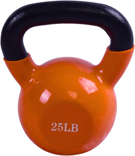 BESEA Orange Vinyl Coated Kettlebell 20~45LBS, Wide Grip Handle, Stable Flat Base, Strength Training, Durable kettle bells