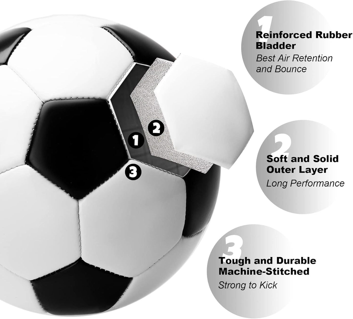 Soccer Ball Size 2 Size 3 Size 4 Size 5 with Pump - Single, 2 or 3 Pack - Official Size & Weight - Classic Indoor Outdoor Soccer Long-Lasting - Ideal Gift for Toddler Kids Boys Girls Youth Adult
