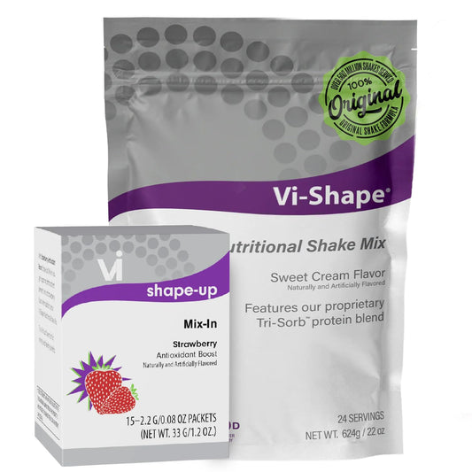 Strawberry + Vi-Shape - 1 Shake Pouch (24 Servings) + 1 Box Strawberry Mix-In (15 Servings) Delicious Strawberry Shake and Mix-In