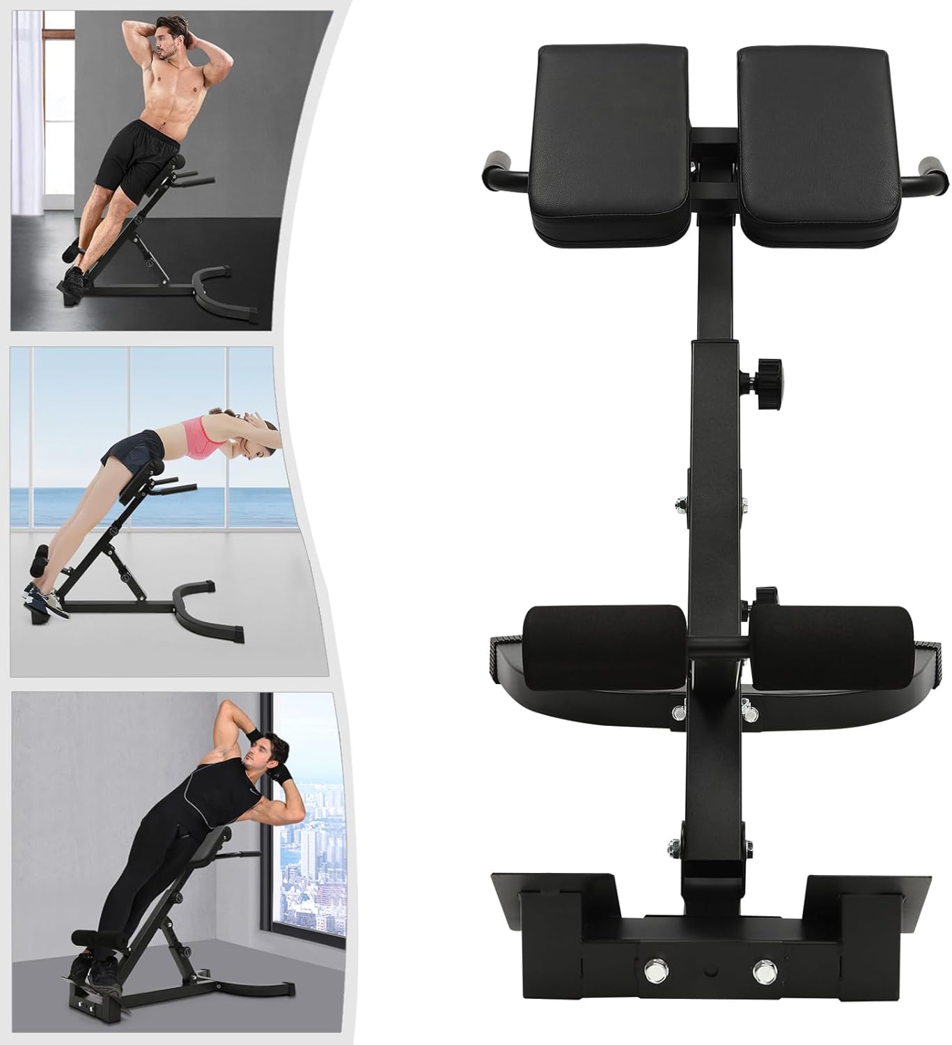 Roman Chair, Back Extension Sit up Bench, Multi-Functional Bench Foldable Flat, Hip Thrust Machine, 330 lbs Weight Capacity, Fitness Equipment for Home Workout, Gym