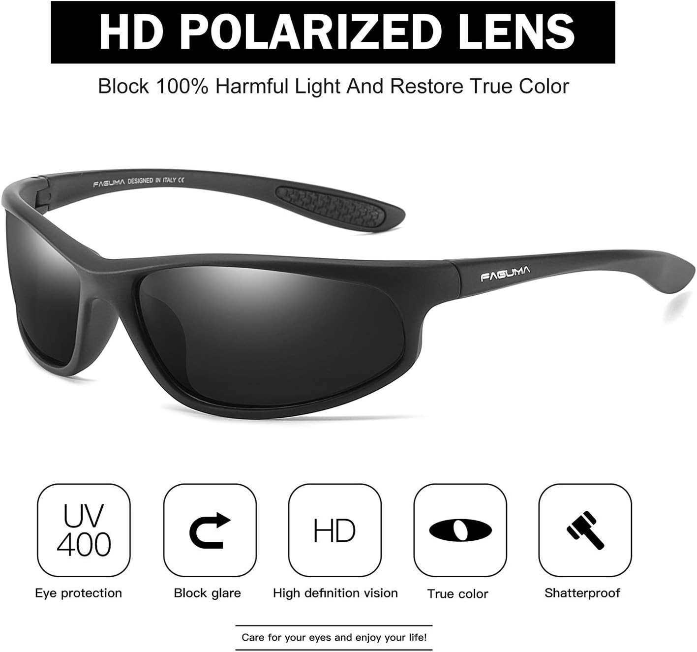 FAGUMA Polarized Sports Sunglasses For Men Cycling Driving Fishing UV400 Protection