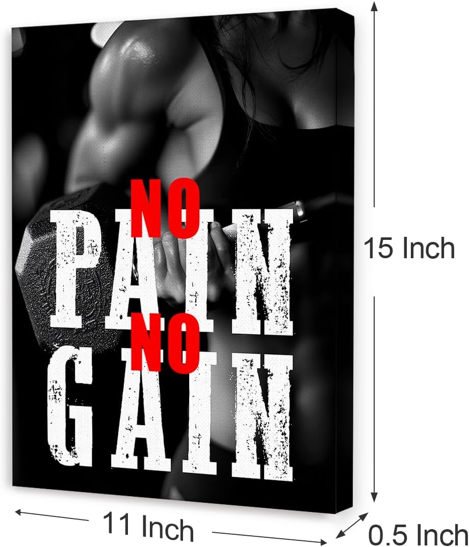 OTINGQD Inspirational Gym Wall Decor,Fitness Quotes Wall Art,No Pain No Gain Canvas Wall Decor for Home Gym