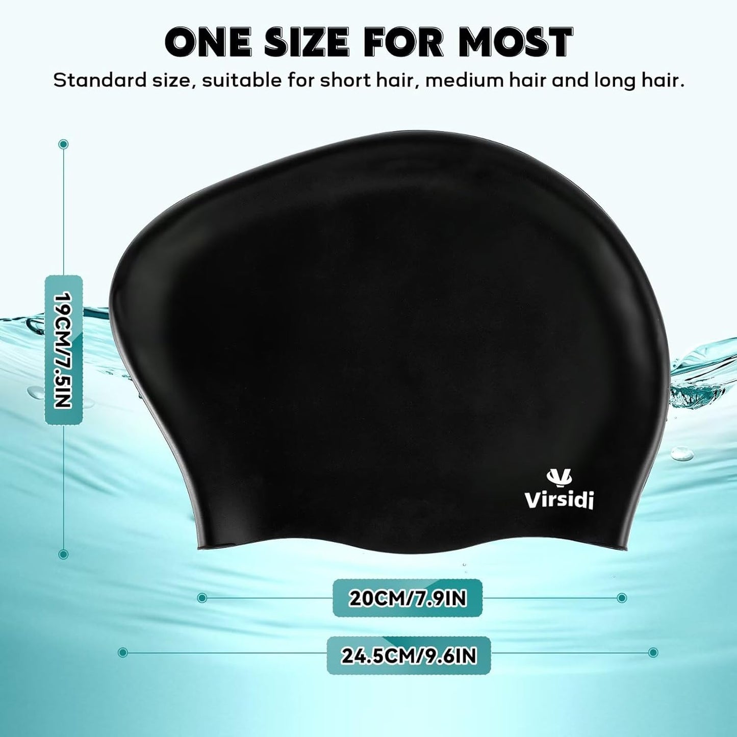 2 Pack Swim Cap for Women Men Adult, Silicone Swimming Caps for Short Long Hair, Waterproof Swim Hats Bathing Caps to Keep Hair Dry with Nose Clip and Earplugs