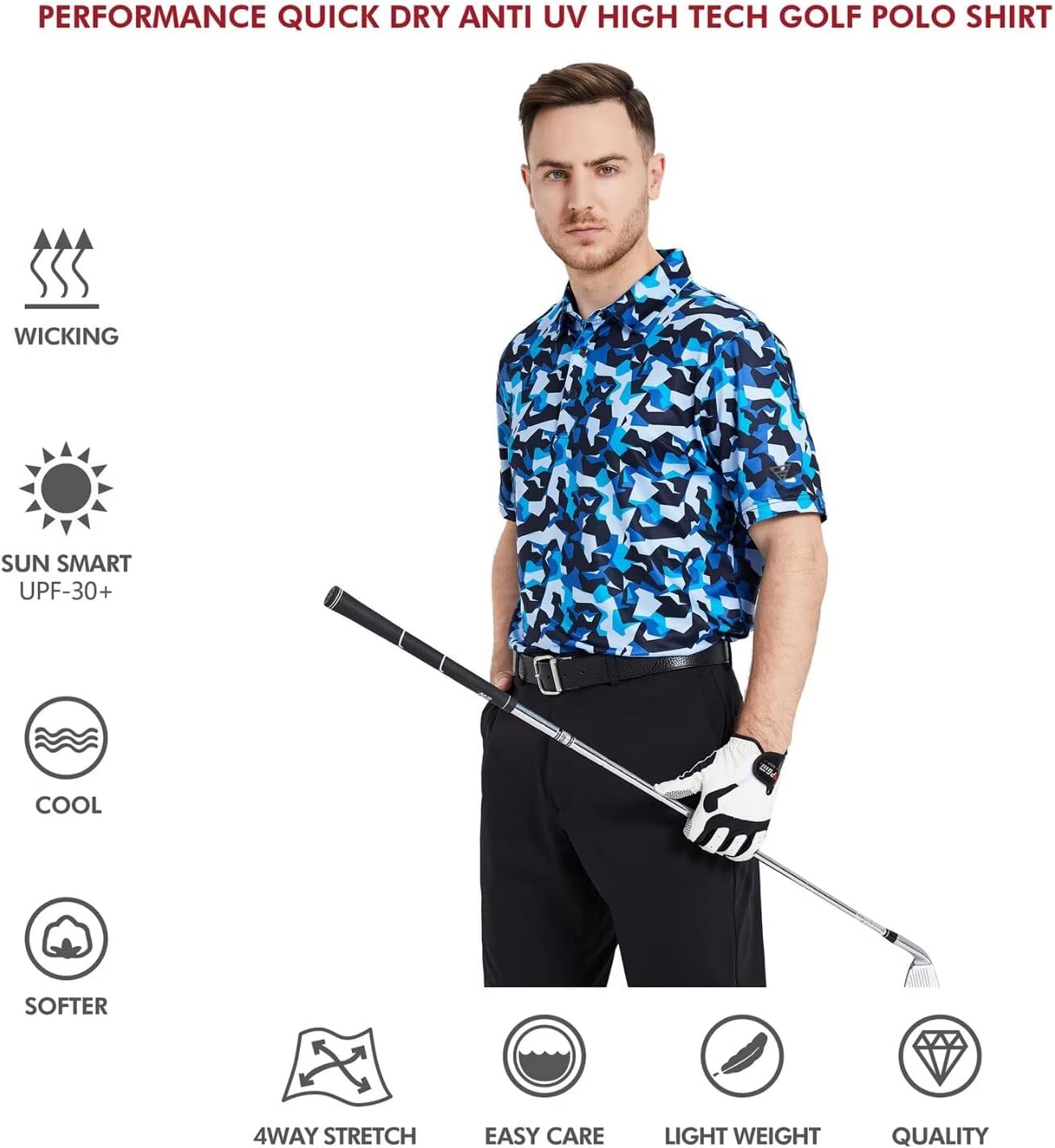 Men's Golf Polo Shirts Short Sleeve Striped Performance Moisture Wicking Dry Fit Golf Shirts for Men