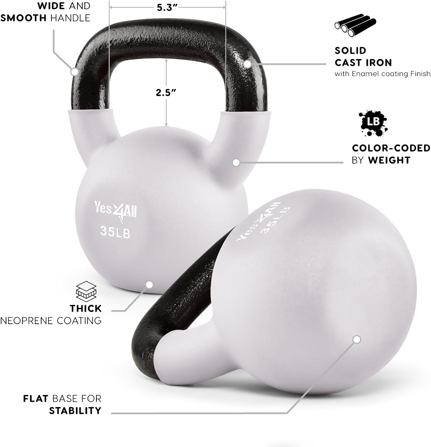 Yes4All Kettlebells 5lbs-65lbs & Kettlebell Sets Adjustable Weights, Kettlebell for Weight Training, Home Workout Equipment with Secure Grip for High Rep, Exercise Equipment