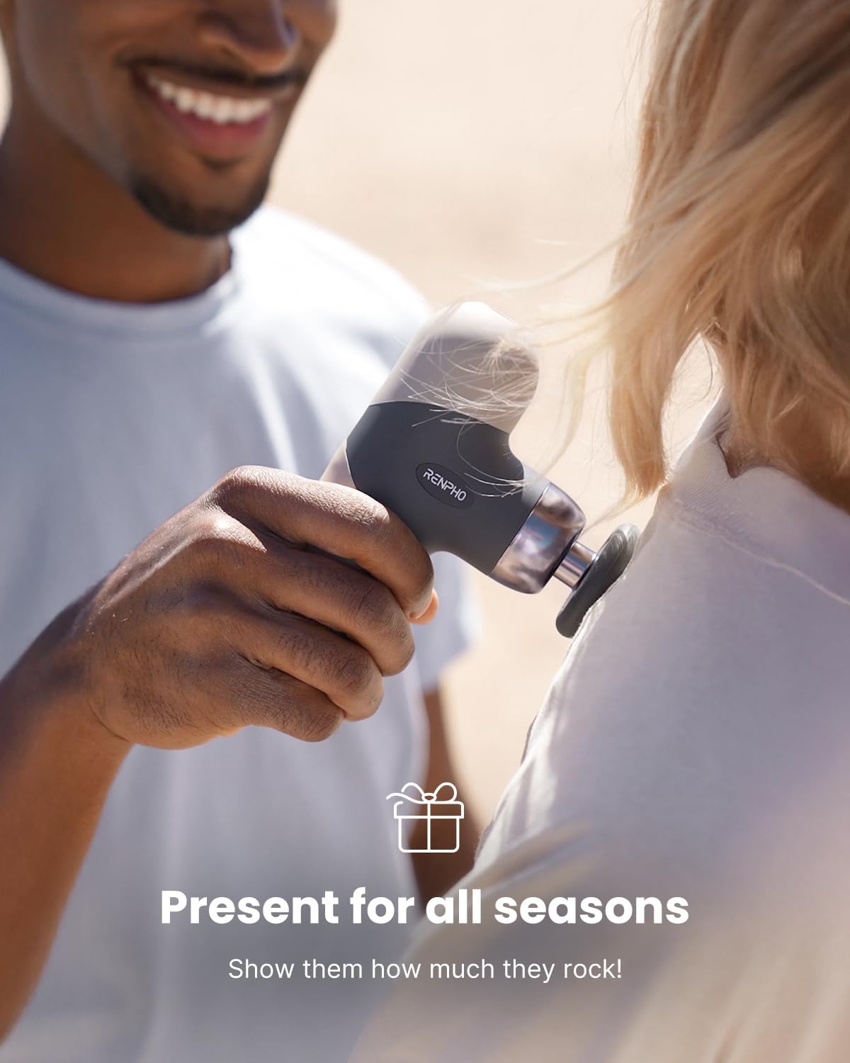 RENPHO Mini Thermal Massage Gun with Heat, Portable Deep Tissue Percussion Massager, Color Silicone Sleeves Travel Size with Carry Case, Grey