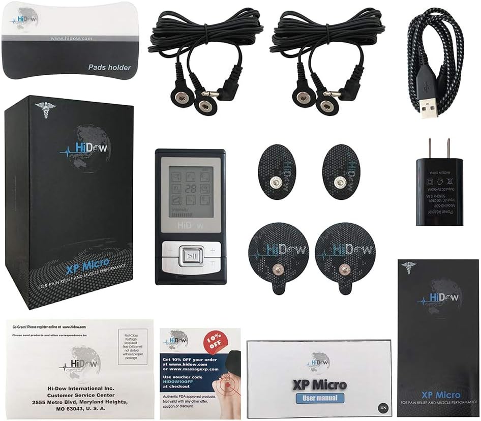 HiDow XP-Micro 8 Modes TENS EMS Combo Dual Channel Muscle Stimulator Pulse Massager for Pain Relief Physical Therapy