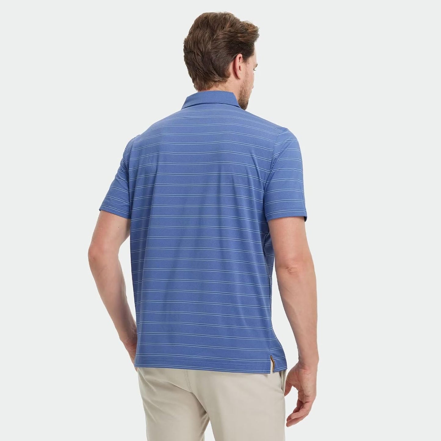 M MAELREG Golf Shirts for Men Moisture Wicking Striped Polo Performance Dry Fit Business Sports Mens Polo Shirts Short Sleeve