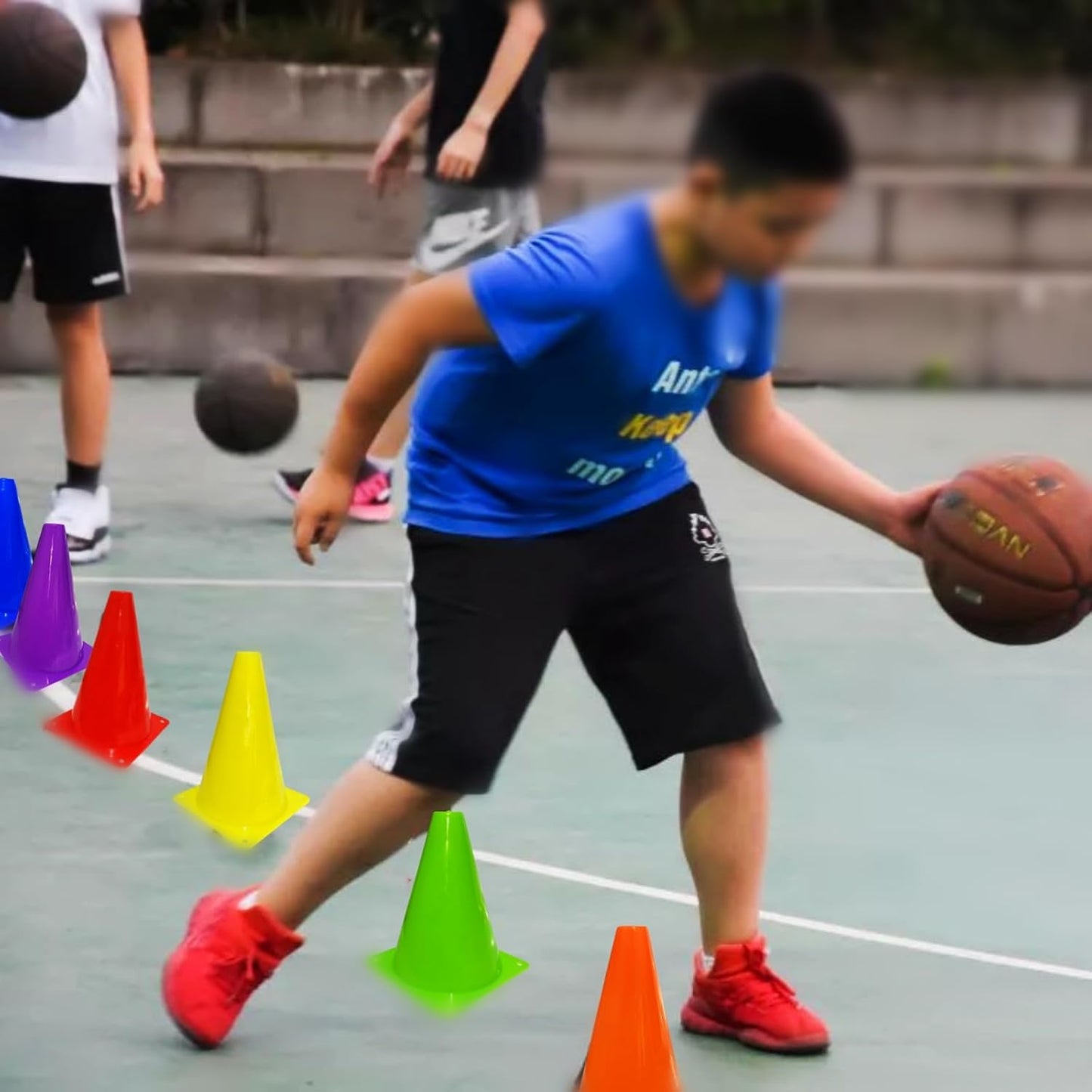 24 Pcs 7 Inch Plastic Traffic Cones, Basketball Football Drills, Skating, Sport Training Agility Markers, Indoor Outdoor Games, Multicolor