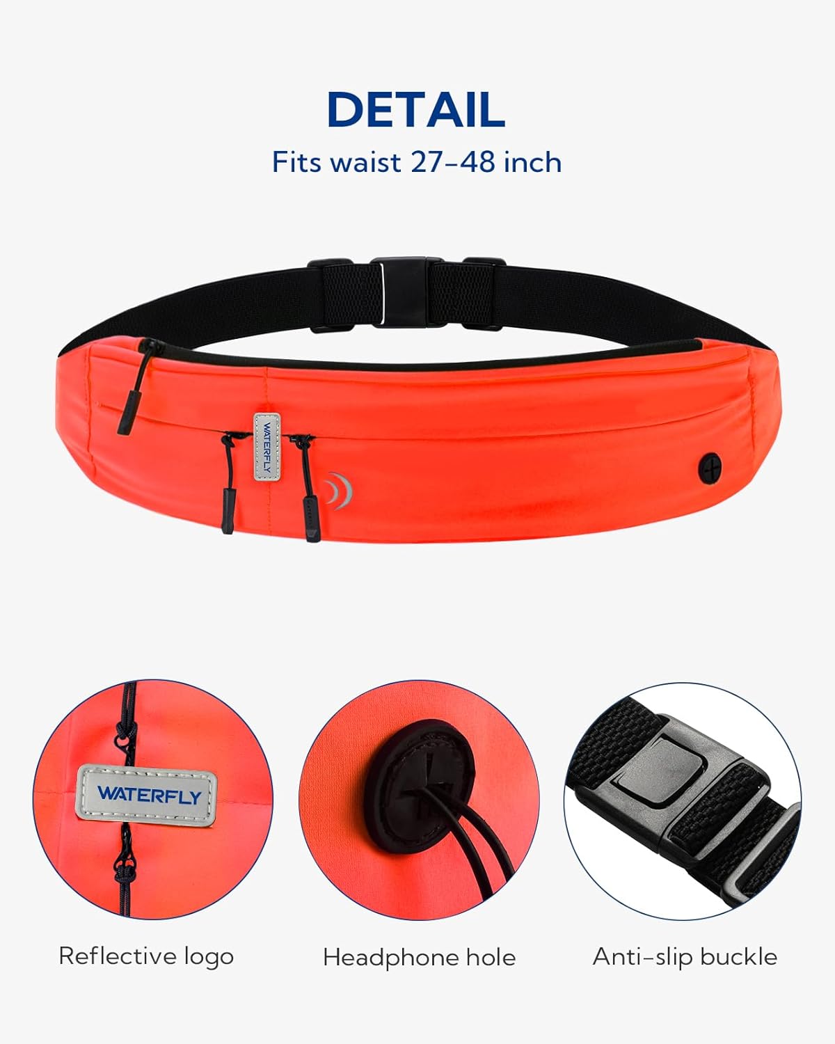 WATERFLY Running Belt Fanny Pack: Runner Marathon Jogging Waist Pack Sport Workout Exercise Fitness Phone Holder Belt for Men Women Jogger Slim Waistband