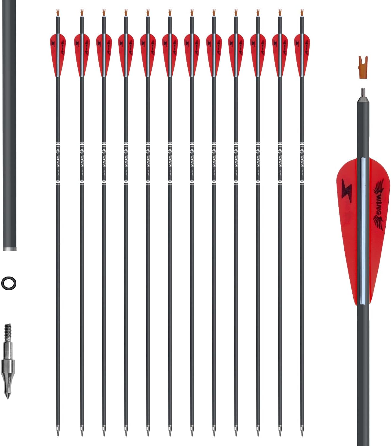 31inch Carbon Arrow Archery Targeting Practice Hunting Arrows for Compound & Recurve Bow with Removable Tips(Pack of 12)