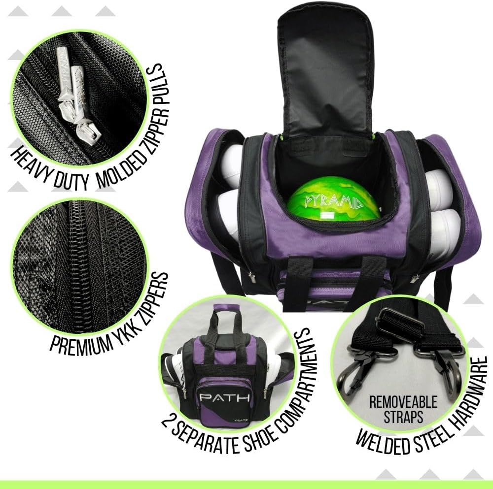 Pyramid Path Pro Deluxe Single Bowling Ball Tote - Holds One Ball, One Pair Shoes Up to Mens 15