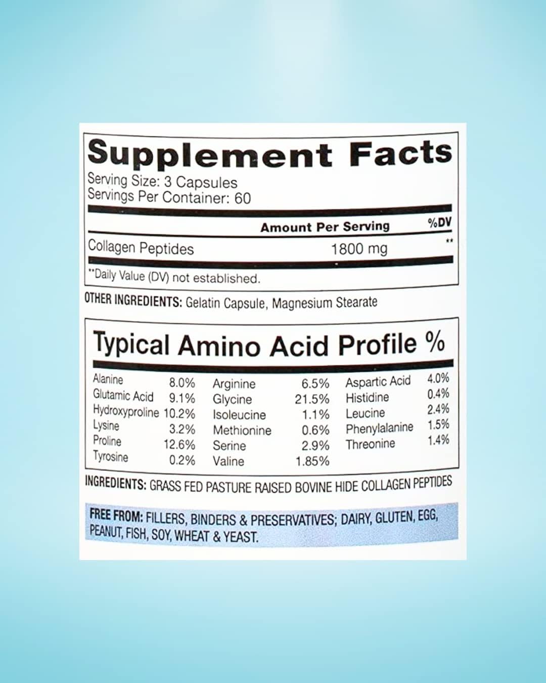 Collagen Peptides Capsules - Grass-Fed, Pasture-Raised Hydrolyzed Protein Supplement for Skin, Hair, & Nails - Non-GMO, Zero Sugar Daily Pills for Men & Women (180 Capsules)