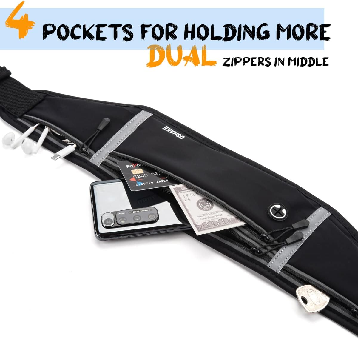 USHAKE Slim Running Belt, Workout Fanny Pack for Men Women,Exercise Waist Pack for Apple iPhone Holder, Runner Belt for Running Walking Cycling Camping Gym