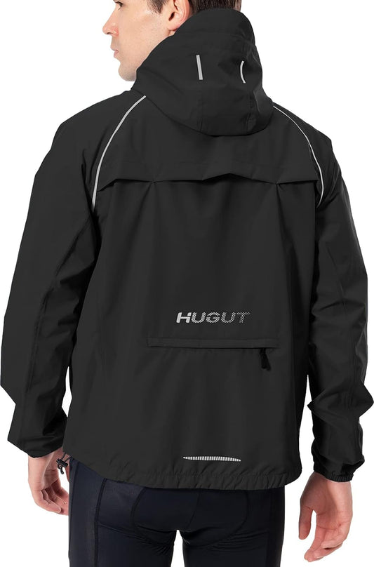 Men's Cycling Running Rain Jacket Lightweight Waterproof Biking Hiking Windbreaker Raincoat Reflective Packable