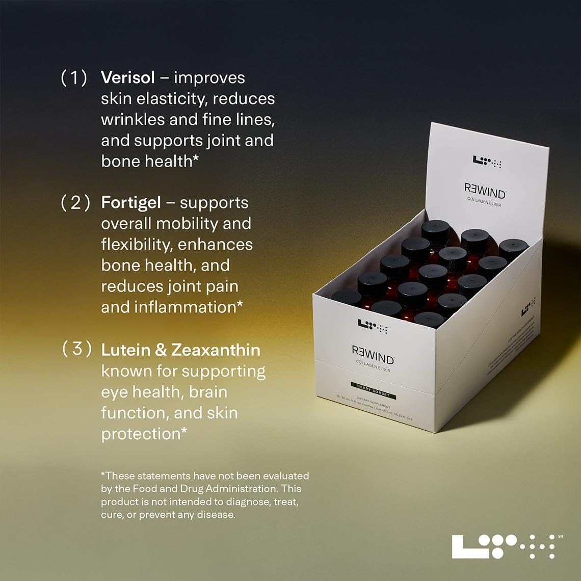 LTH Rewind Collagen Elixir - Trusted by Life Time Fitness Members - with Collagen Peptides, Hyaluronic Acid & Antioxidants - Supports Hair, Skin, Joint & Bone Health - Berry-Sorbet, 30 ml (15 Pack)