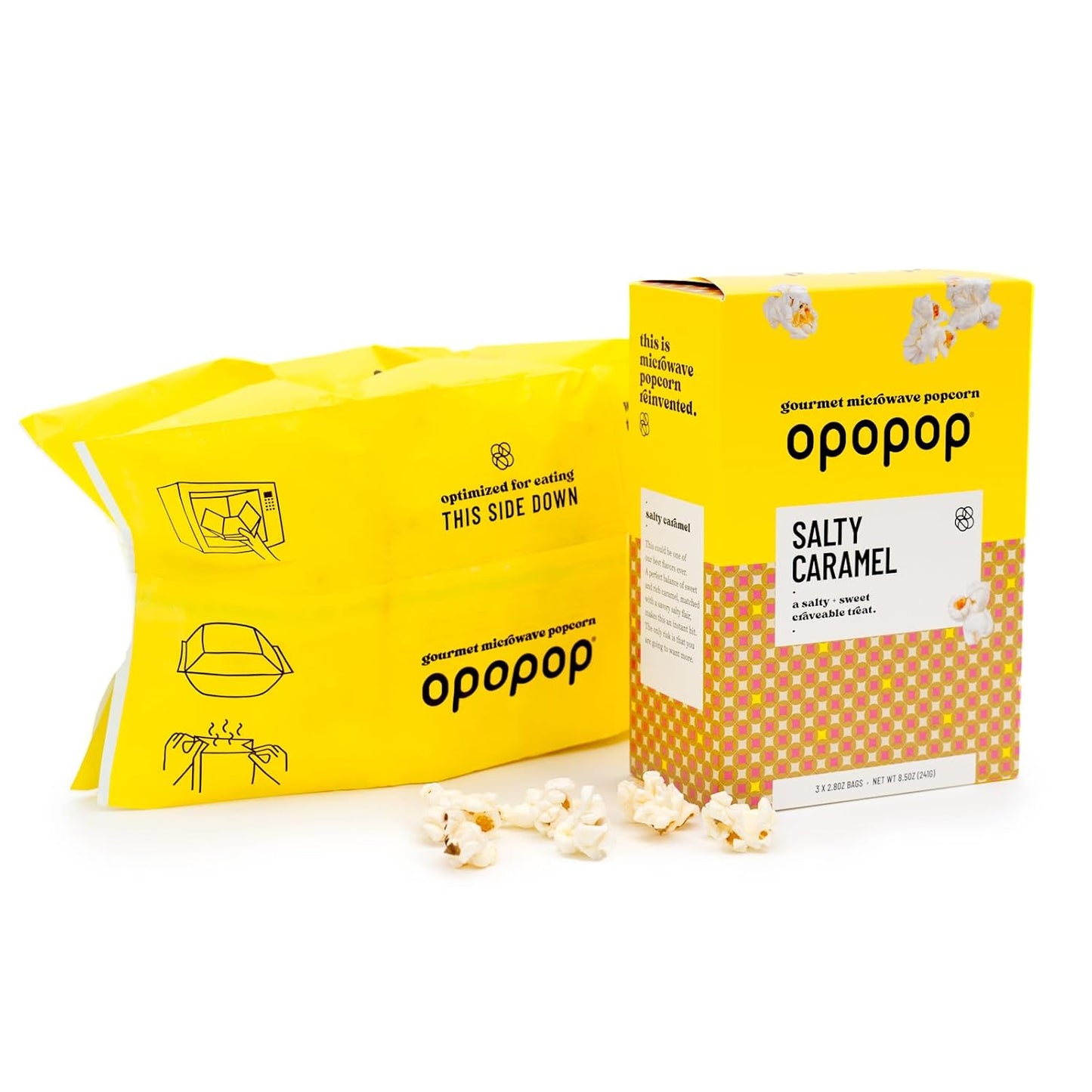 Opopop Microwave Popcorn - Salty Caramel 2.8 oz., 9-Count - Sweet and Salty, Flavored Popcorn, Non-GMO