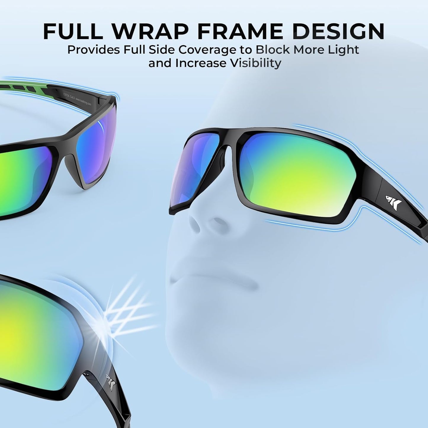 KastKing Chippewa Polarized Fishing Sunglasses, UV400 Protection Full Wrap Frame Sports Cycling Sunglasses, 1.0mm TAC Lenses