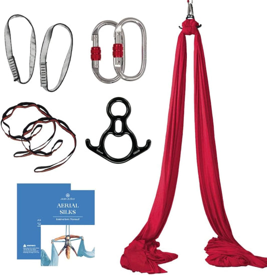 Aerial Silks Starter Kit - Durable 9 Yards of Aerial Yoga Hammock with Hardware & Guide - Aerial Swing for Acrobatic Flying Yoga & All Levels (Aerial Rigging Point Up to 13ft)