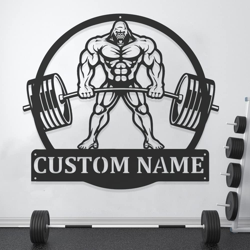 Personalized Gym Metal Wall Art Custom Name Workout Room Decor, Fitness Center Motivational Garage Sign, Powerlifting Home Gift for Women, Men, Dad, Papa, Grandpa, Mother, Sister, Girls, Family