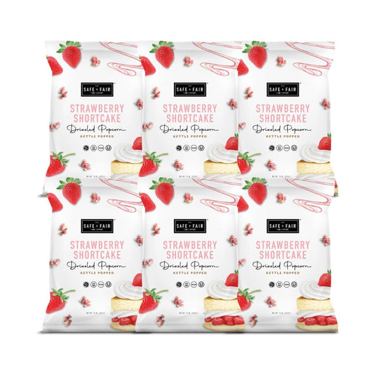 Safe + Fair Plant-Based Gourmet Strawberry Flavored Popcorn - Strawberry Shortcake Drizzled Kettle Corn Popcorn - Non-GMO + Gluten-Free Snacks 5.5oz,6 Pack