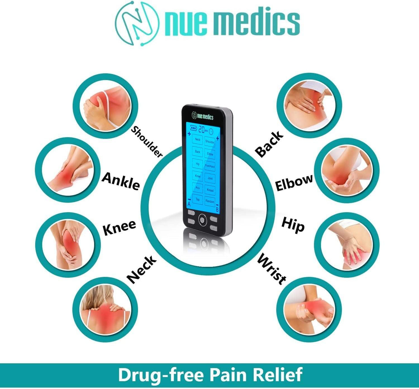 Tens Unit Machine Pulse Massager for Pain Relief, 24 Massage Modes, Rechargeable Muscle Stimulator Device with 10 Pads