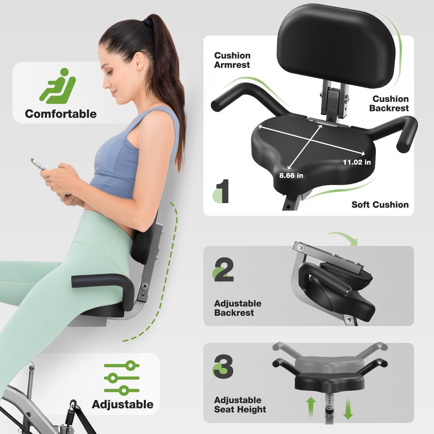 Exercise Bike, 5 in 1 Foldable Stationary Bike for Seniors, 16-Level Adjustable Magentic Resistance, Indoor Recumbent Bike with 330LB Capacity, Comfortable Seat Backrest
