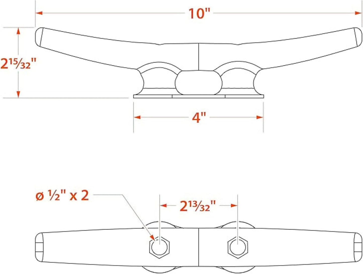 MarineNow Hot-Dipped Galvanized Iron Dock Cleat – Choose Size: 4", 6", 8", 10", 12", 14" – Heavy-Duty Boat Cleats for Dock Lines – Available in Single or Bulk Multi-Packs