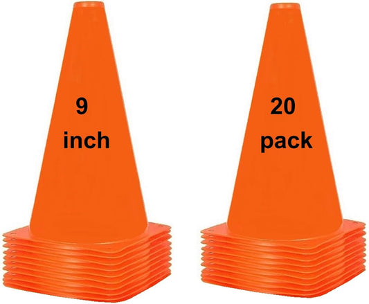 Soccer Cones (9 Inch 20 Pack), Agility Training Sport Cone with Carry Bag for Drilling Football Basketball Field Markers,