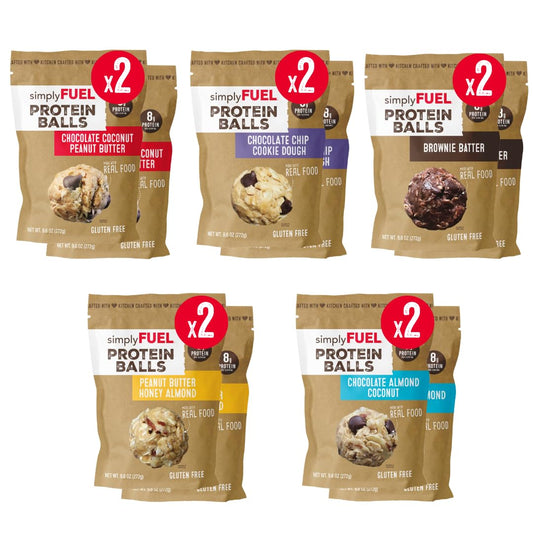 simplyFUEL Ultimate Protein Ball Variety Pack - Whole Food Balls with Probiotics - 8g Protein Snack - Gluten Free Energy Balls (10 Packs)