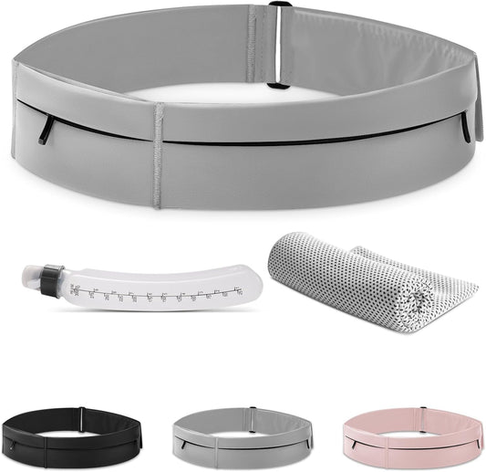 Running Belt for Women and Men, Water Proof Running Belts Fanny Pack with Water Bottle,Slim Hydration Running Bag Belts with Phone Bottle Holder Adjustable Fit for Runner (Grey, Medium)