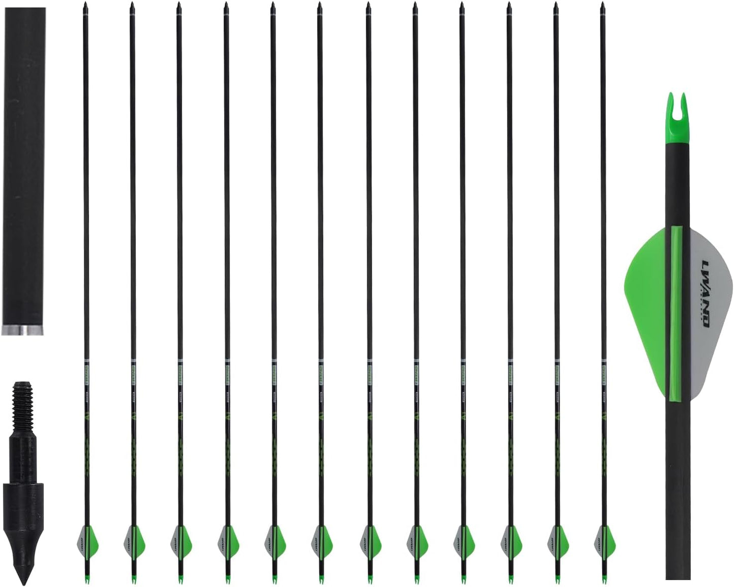 LWANO 32" Carbon Arrows Archery Target Practice Hunting Arrows with Shaft Spine 400 with Removable Tips for Compound & Recurve Bow (Pack of 12)