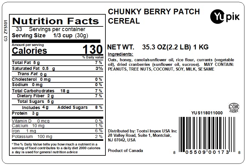Yupik Granola Cereal, Chunky Berry Patch, 2.2 lb, a granola mix of oats, currants, cranberries, and honey (Pack of 2)