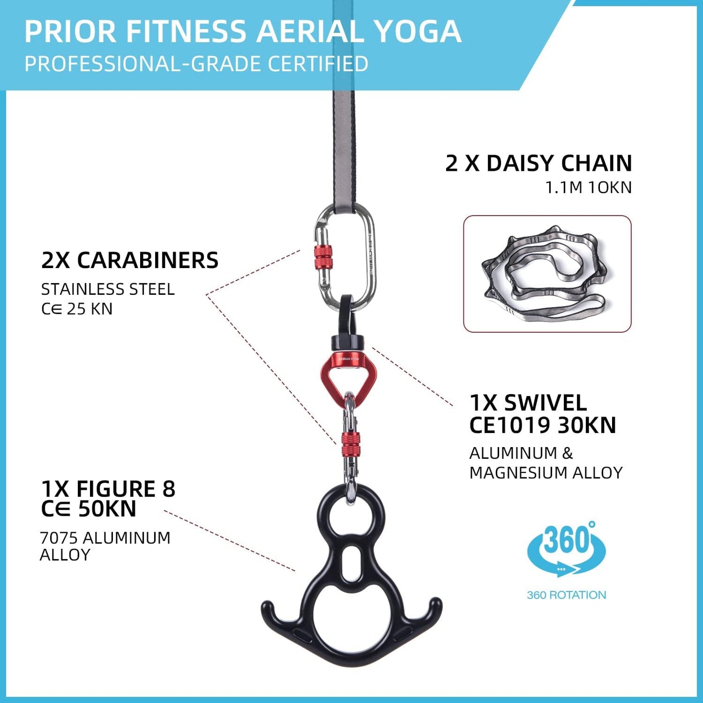 PRIOR FITNESS Aerial Silks Kit Colorful 9/15/20 Yards 40D Nylon Fabric Hammock Set With Hardware & Guide for All Levels Of Aerial Yoga Practice and Acrobatic Flying For Adults Aerial silk