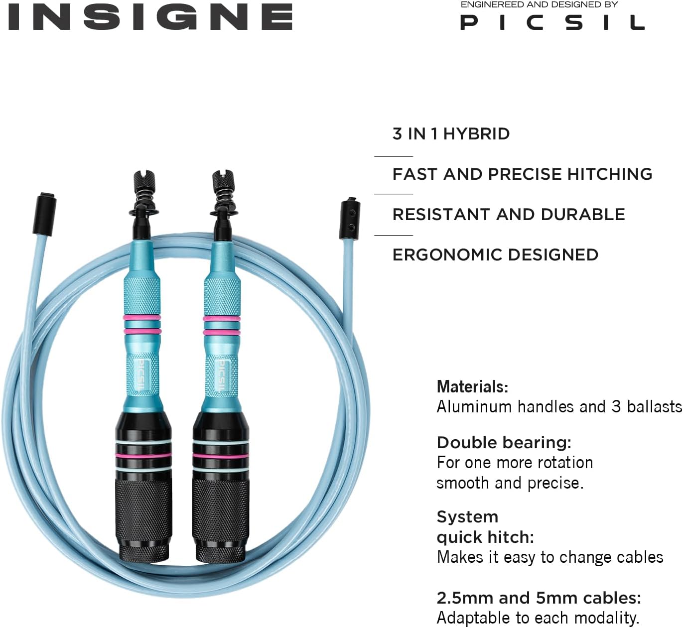 Picsil Insigne Jump Rope, Versatile Speed Rope in 3 Modalities, Fast, Weighted or Crossover Jump Rope, Adaptable to Any Type of Training From Speed to Strength Work