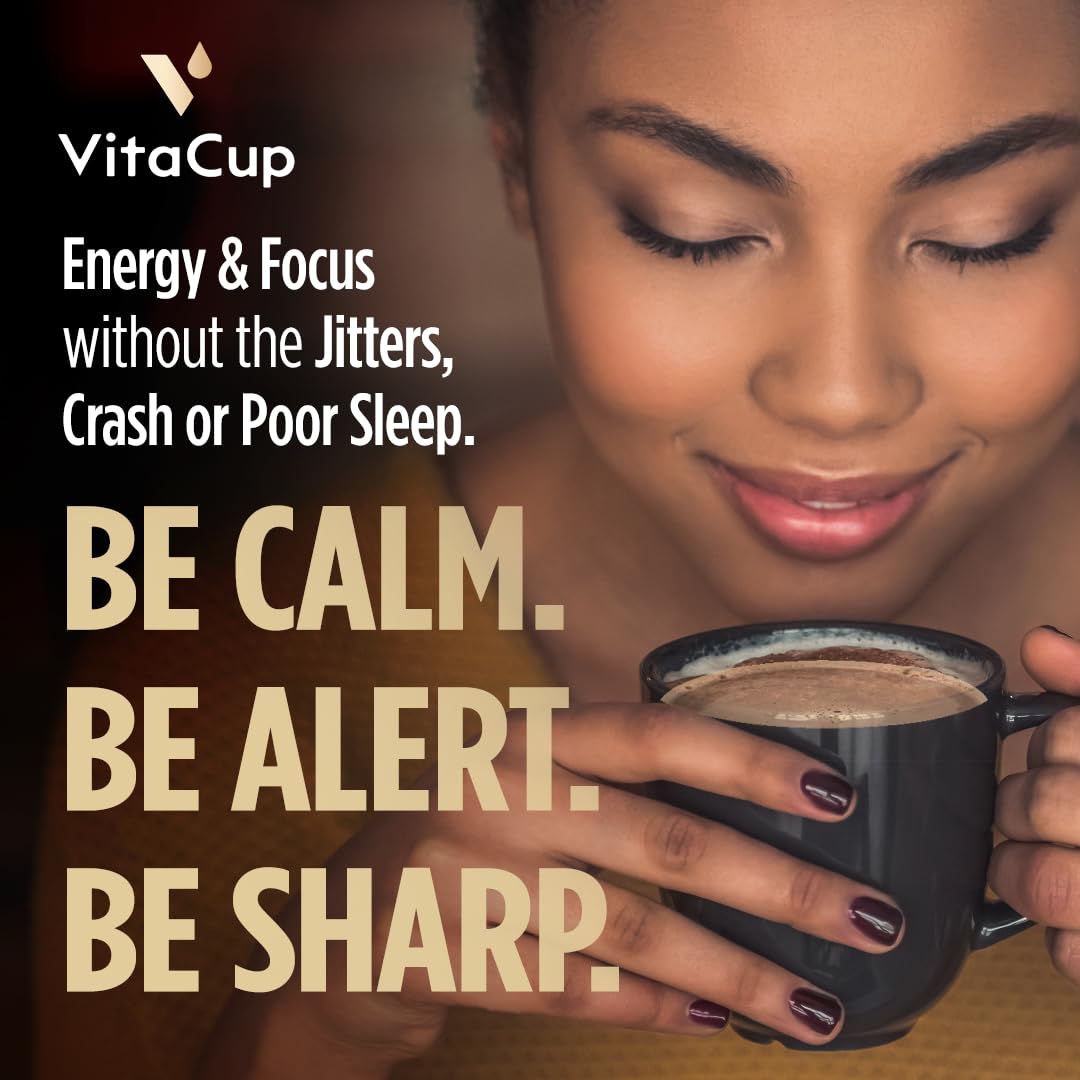 VitaCup Shroom Fuel, Mushroom Based Instant Coffee Alternative Packets, Mushroom Coffee Substitute w/Cacao, Cinnamon, Chaga, Lions Mane, & Maca for Energy, Immune Support, & Focus, 48 ct
