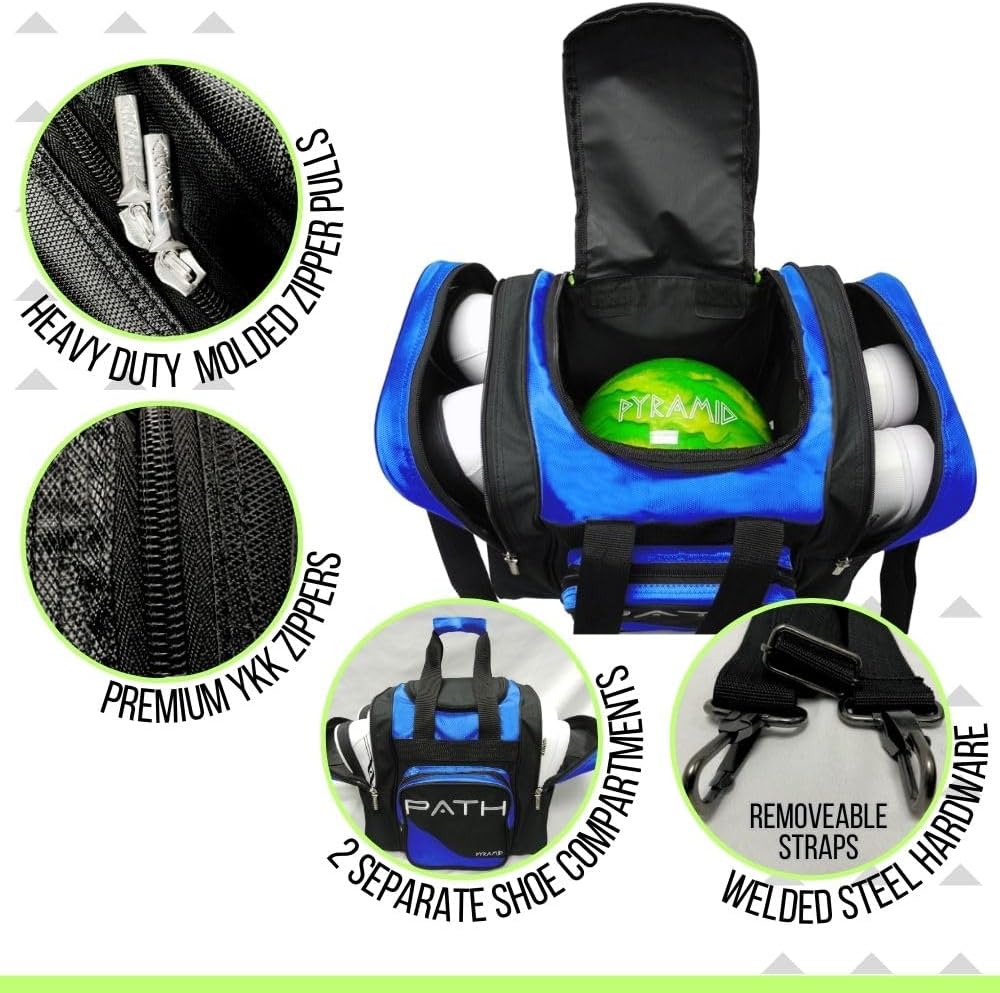 Pyramid Path Pro Deluxe Single Bowling Ball Tote - Holds One Ball, One Pair Shoes Up to Mens 15