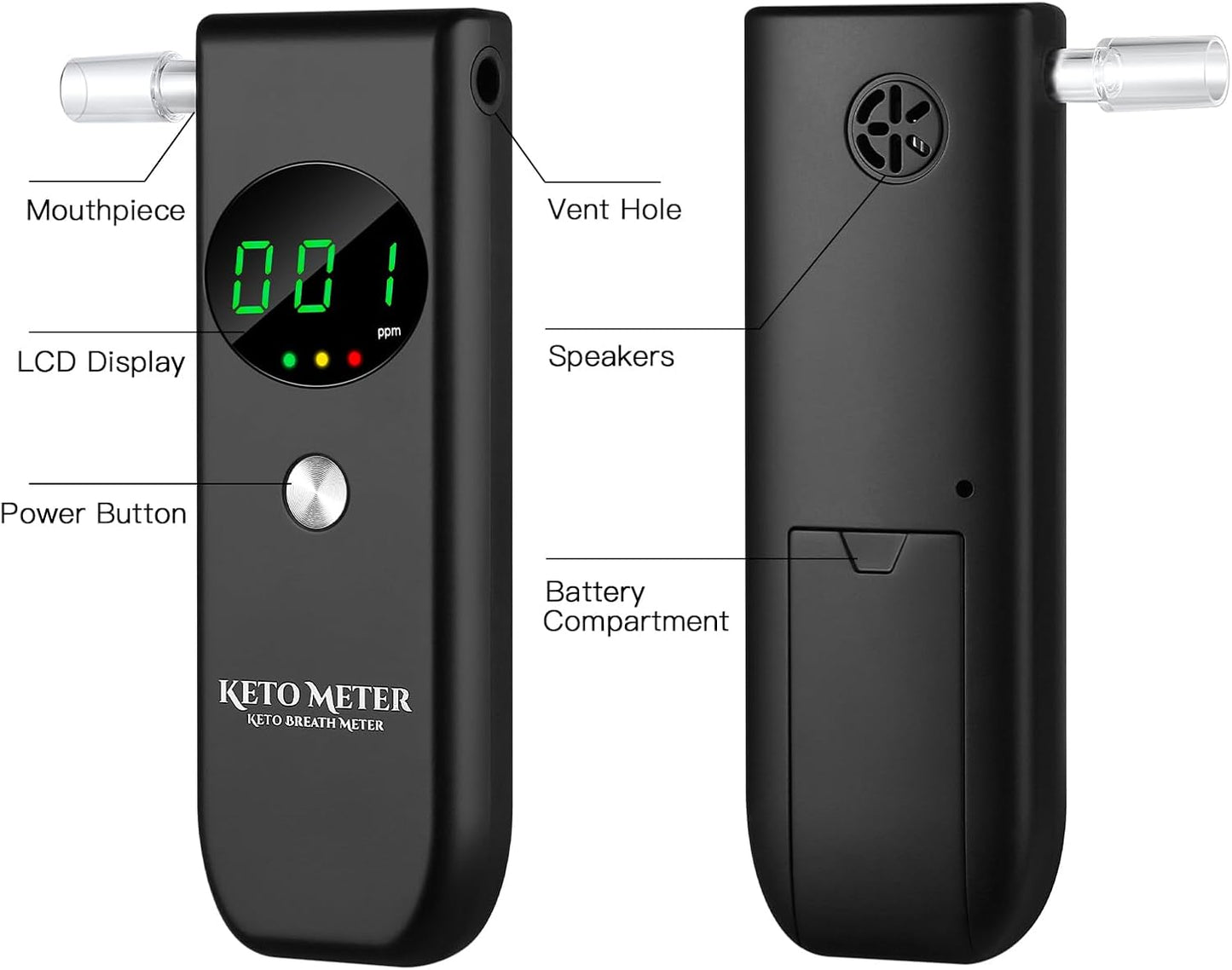 Professional Ketone Breath Analyzer Portable Breath Ketosis Meter for Ketosis Testing - High Precision Ketone Breath Tester with 10 Mouthpieces for Tracking Your Ketones