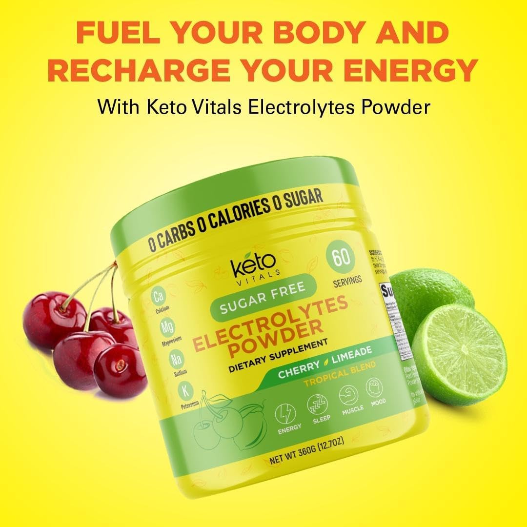 Keto Vitals Electrolytes Powder | Keto-Friendly Electrolytes with Potassium, Magnesium, Sodium, Calcium | Keto Electrolytes Supplement Energy Drink Mix | Sugar-Free, Zero Calories, Zero Carbs