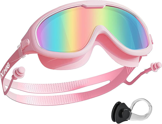 Adult Swimming Goggles for Women Men,No Leak No Fog Wide View, Sunglass Goggle with Earplugs and Nose Clip