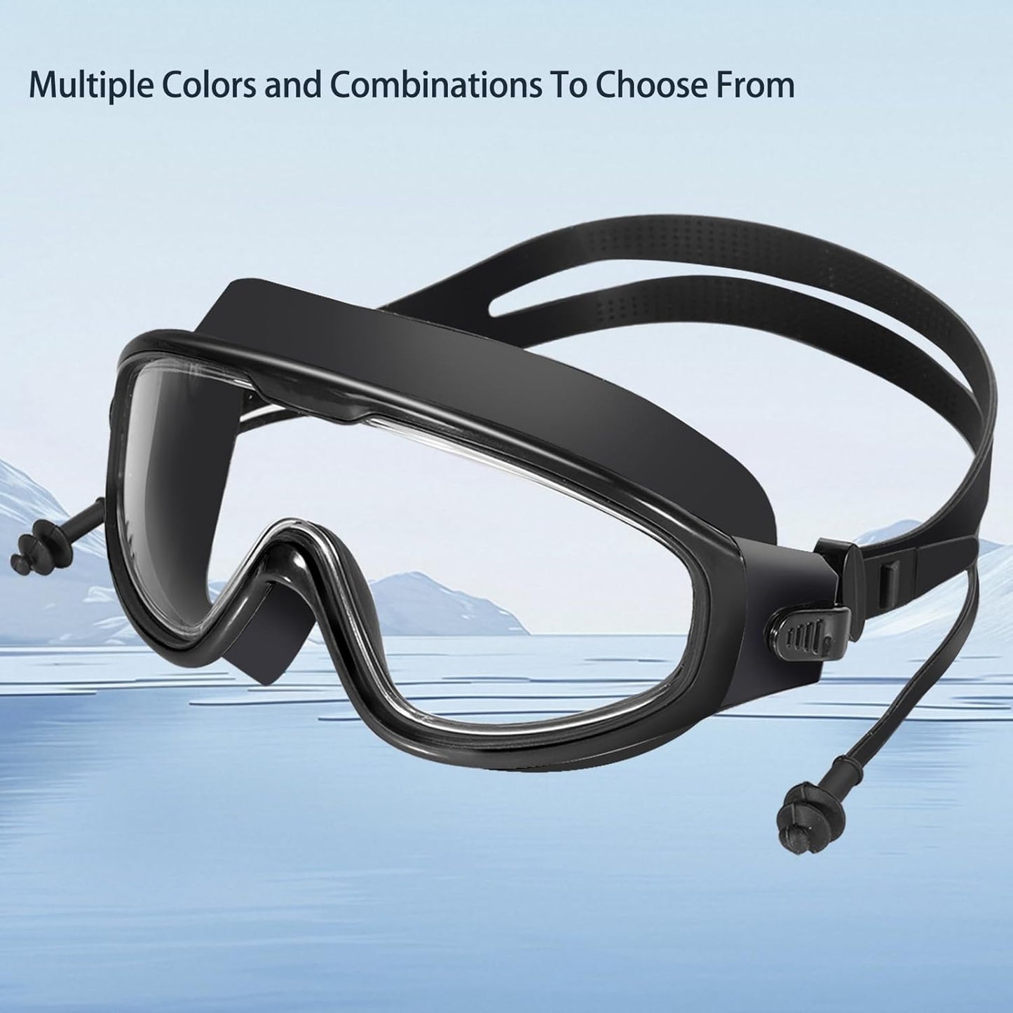 Adult Swimming Goggles,Leak-Proof,Anti-Fog Pool Glasses,Wide View Swim Goggles with Ear Plugs and Nose Clip