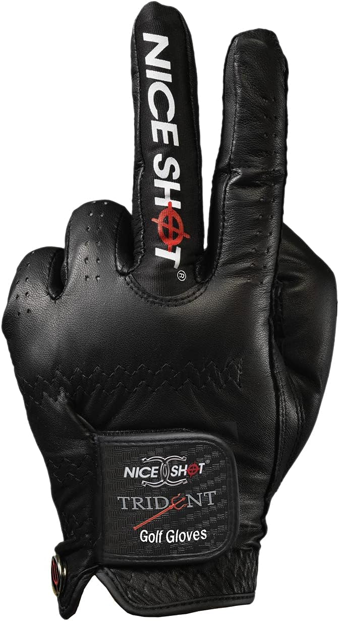 Nice Shot Trident Golf Glove with Power Grip Strips in Premium Black Cabretta Leather
