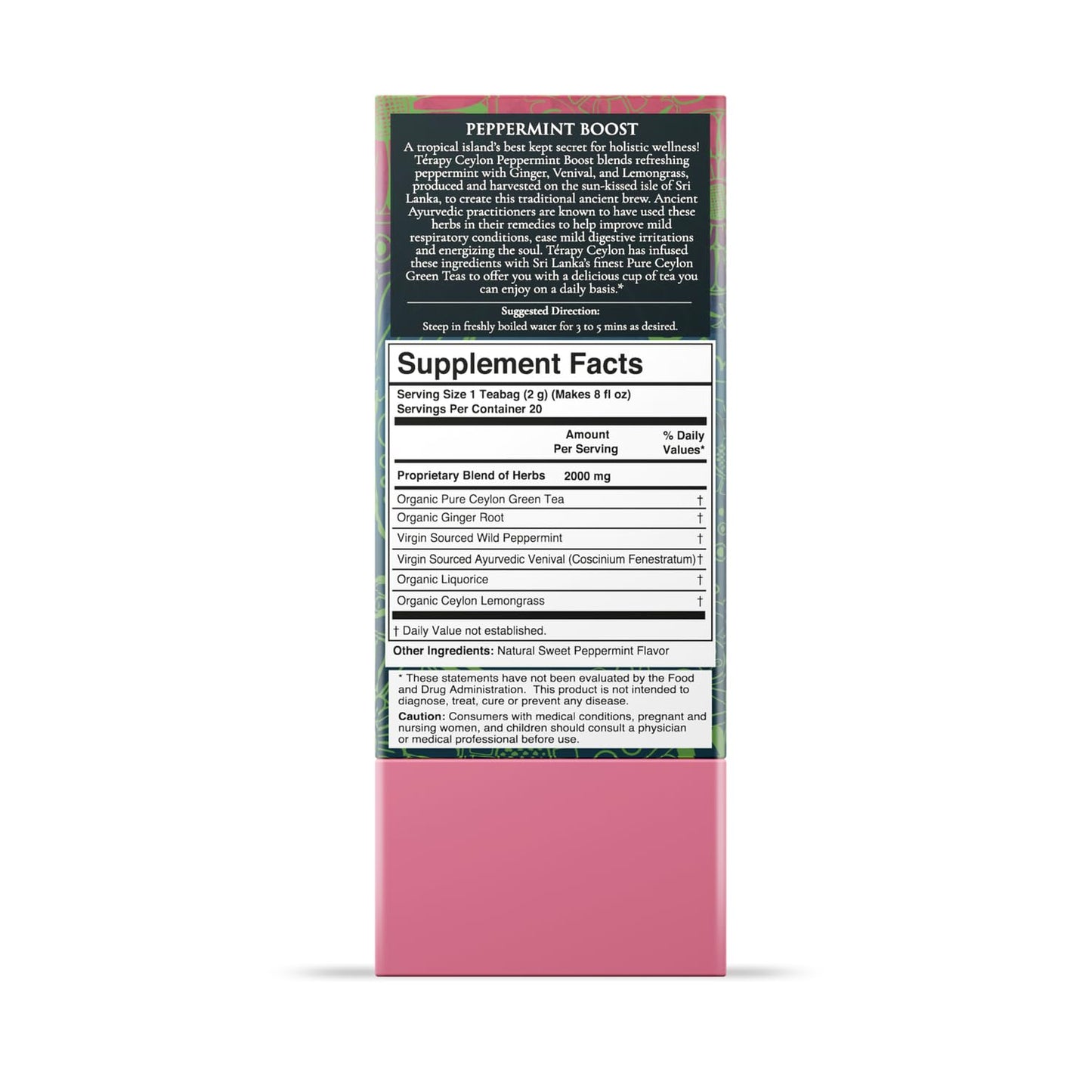 Térapy Ceylon Peppermint Tea | All Natural Herbal Ingredients | 100% Organic Peppermint Tea Bags Individually Wrapped | Eco-friendly & Unbleached Herbal Tea Bags | 20 Count