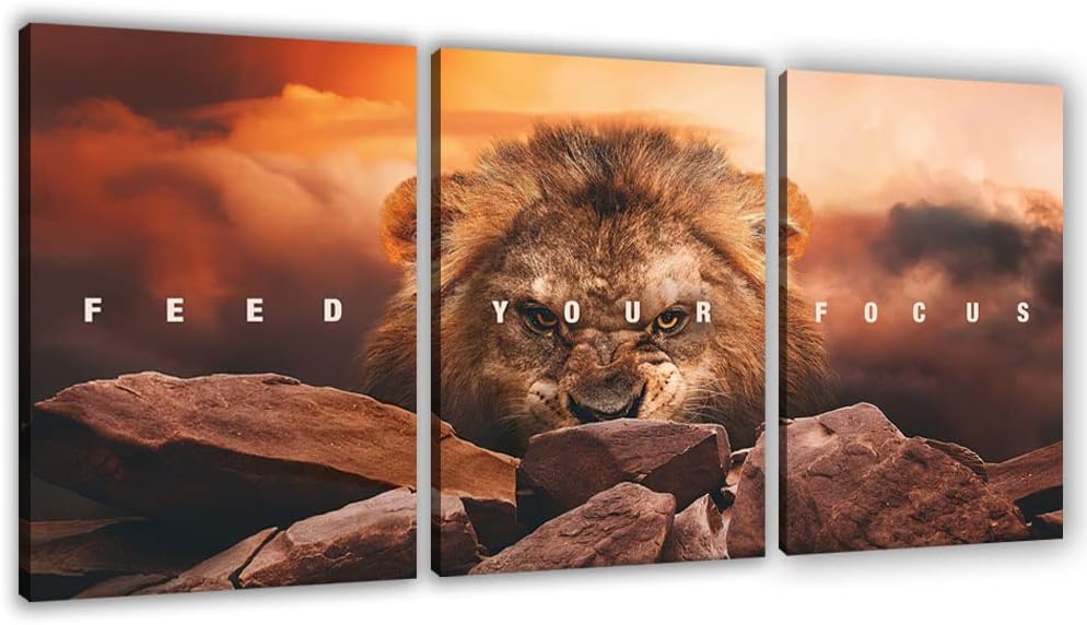 Motivational Wall Art Inspirational Wall Art 3 Pieces Canvas Poster Wall Painting Lion Artwork for Living Room Bedroom Home Decor Prints Pictures Office Wall Decor Framed Ready to Hang 60''Wx 28''H