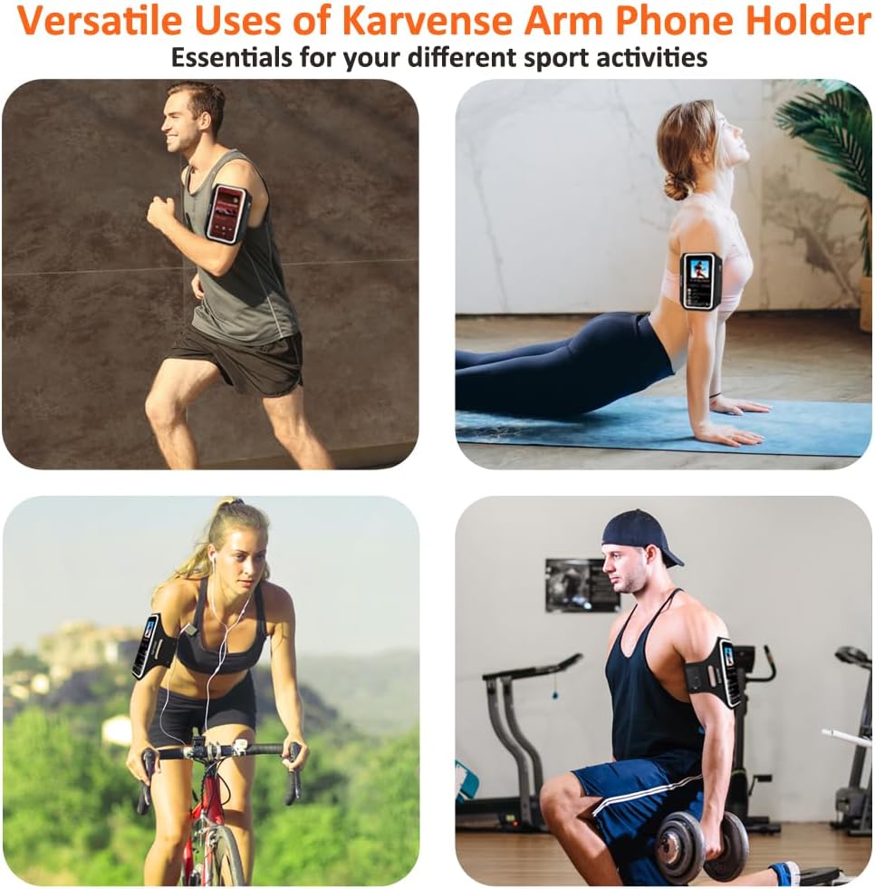 Phone Holder for Running-Arm Band for Running for iPhone & Samsung Galaxy, Cell Phone Armband Holder for Walking, Gym, Workout, Men, Women, w/Adjustable Strap & Zipper Pocket (Black-M)